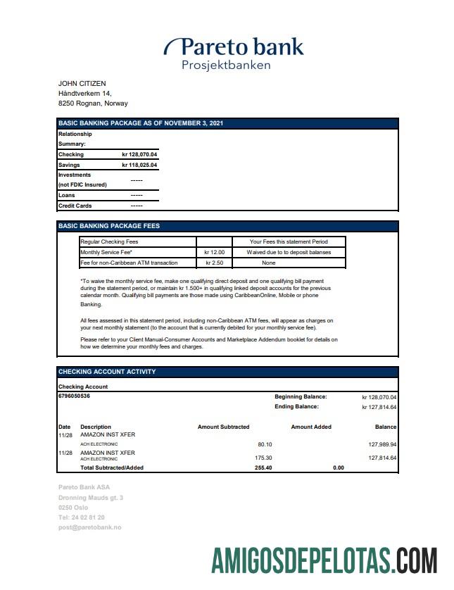Norway Pareto Bank Excel Pdf amostra